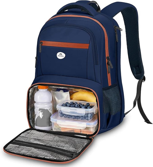 MATEIN Laptop Backpack with Lunch Compartment, Large Insulated Lunch Backpack for Men with Padded Straps, Water Resistant Sturdy TSA Work Bag for Office College Daily Commute, 17 Inch, Blue Orange