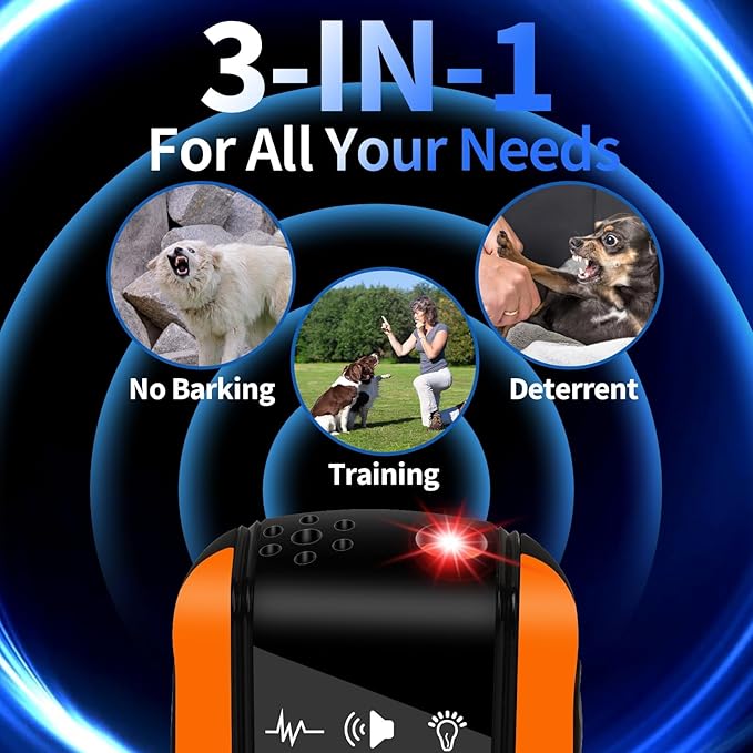 Dog Bark Deterrent Device, Anti Barking Device for Dogs 3X Ultrasonic to Correct Own or Neighbors Dog's Bad Behavior| 25ft Range, 5 Adjustable Modes Dog Training Device, Orange