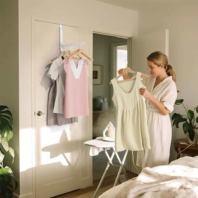 BAKON Over The Door Hangers, Over Door Hooks for Hanging, Small Space Dual Folding Portable Over Door Clothes Hanger for Clothes, Hats, Bags and Towels. (1, White(Update))