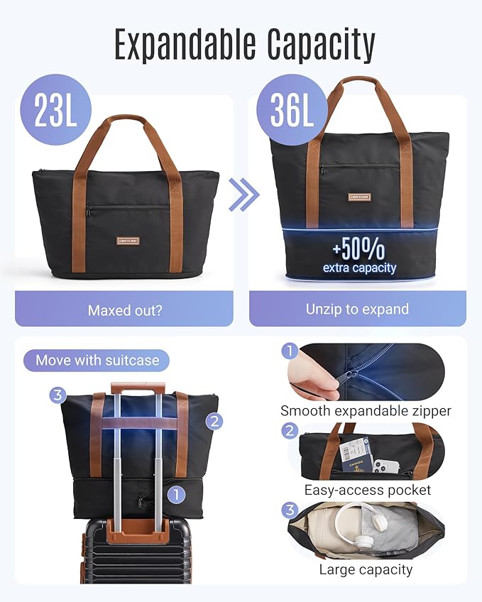 LIGHT FLIGHT スーツケースセット、機内持ち込み手荷物 22x14x9 航空会社承認済み、機内持ち込み旅行バッグ キャスター付きスーツケース、拡張可能ハードサイド軽量ローリング TSAロック付き 2点セット (DB/20)、ブラック/ブラウン