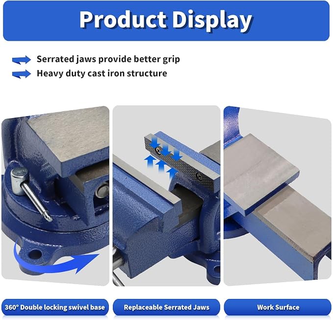 Nakkaa 10 Inch Heavy Duty Cast Iron Bench Vise 360° Swivel Lock Base
