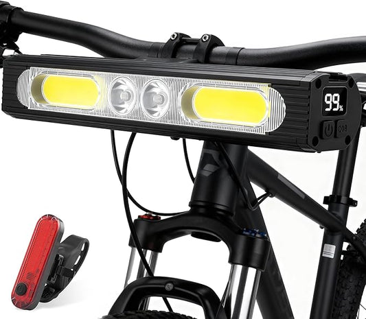 Bike Lights for Night Riding,1500 Lumens High&Low Beam Front Light, OLED Display USB-C Rechargeable Bicycle Lights,IPX6 Waterproof Ebike Headlight with Tail Light for MTB,Off-Road,City Riding