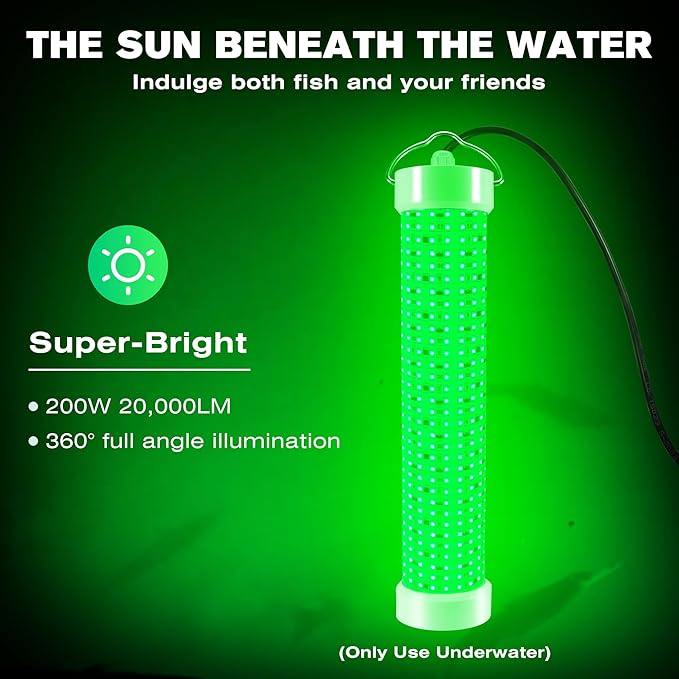Goldlife Underwater Fishing Light with 100ft Cable, 400W 40000LM GFCI Safety Plug Brightness Green LED Submersible Light Attractants for Docks/Boats/Kayaks, IP69K Rated for Fresh & Salt Water