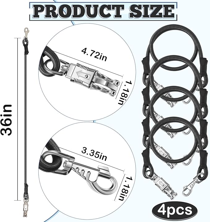4 Pack Bungee Cross Ties Set Horse Trailer Tie Straps Bulk Bungee Cords with Snaps for Horse Trailer Accessories, 36 Inch Long (Black)