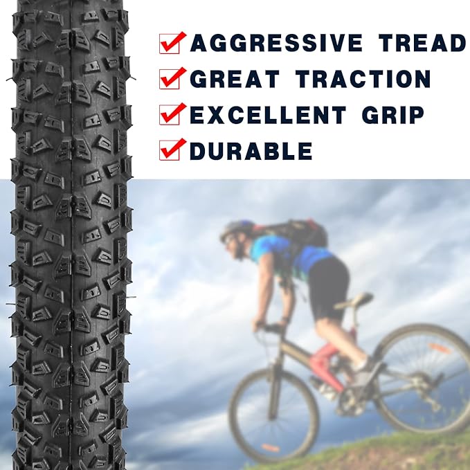 2 Pack Bike Tire 24 26 27.5 X 1.95 27.5 29 X 2.125 Inch Folding Replacement Bike Tire with Tire Levers Foldable Bead Wire Bicycle Tire for Mountain Bike