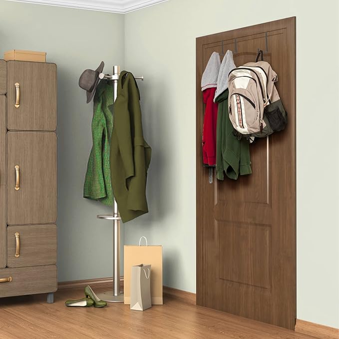 Unjumbly Over The Door Hook- 4 Pack Sturdy Metal Over Door Hook, Fitting Two Sized Doors, Door Hangers and Over The Door Hooks for Hanging Clothes, Towels, Coats and More (Black)