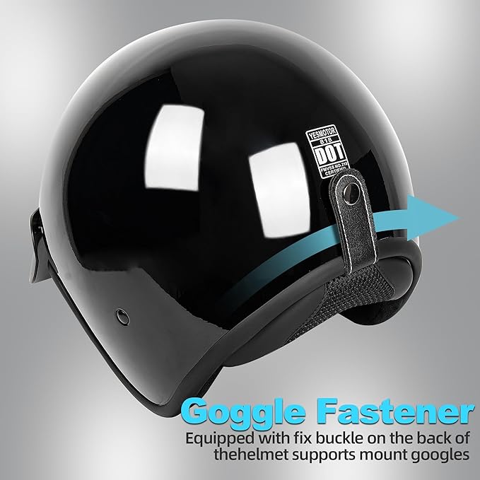 Yesmotor 3/4 Open Face Retro Motorcycle Helmet Vintage Helmet for Motorbike Casco, Moped, Cruiser, Bobber, and Chopper - DOT Approved(Light Black , XL)