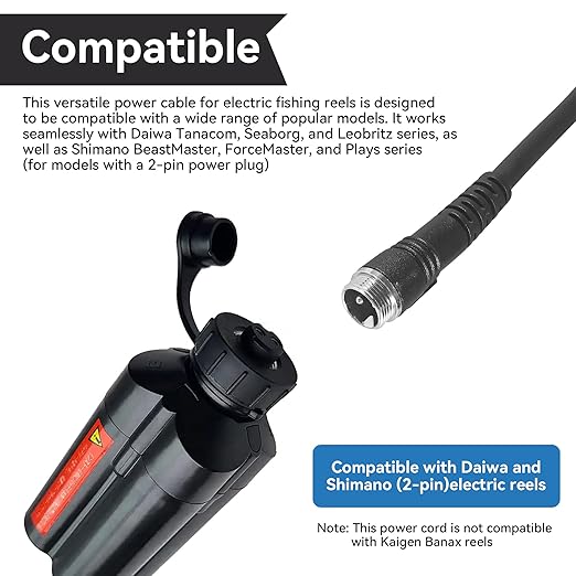 1.5FT Rust-Proof Electric Fishing Reel Battery Power Cable | Compatible with Daiwa Tanacom, Seaborg, Leobritz, BeastMaster & Shimano Reels | Super Air Cord for BM, LB, Prof, PrB, ProS Models