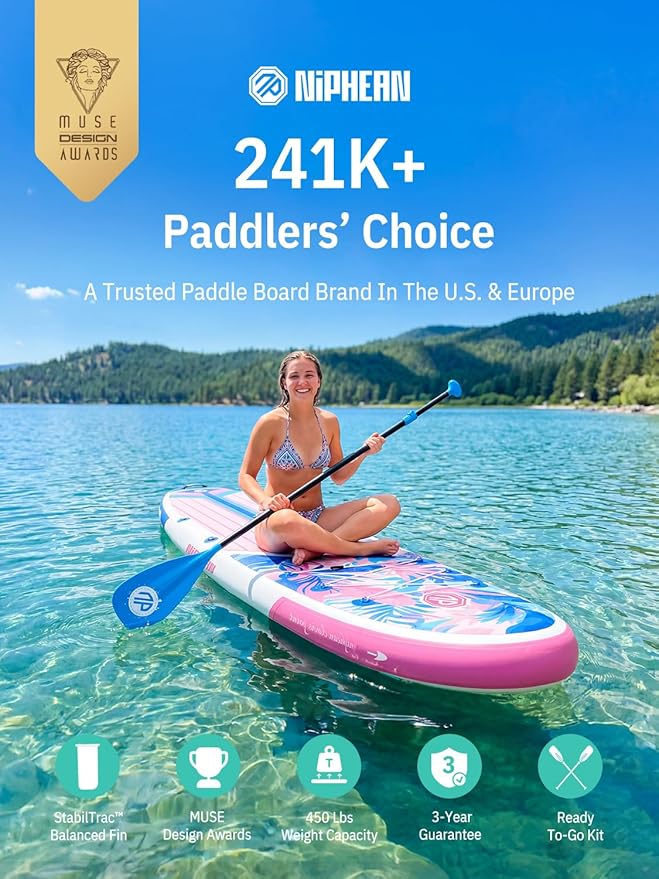 Niphean Inflatable Stand Up Paddle Board with SUP Accessories, Anti-Slip EVA Deck, 10’6’’ Inflatable Paddle Boards for Adults & Youth of All Skill Levels