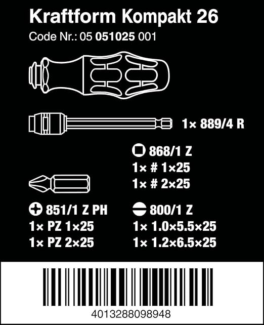 Wera KK 26 7-In-1 Bitholding Screwdriver with Removable Bayonet Blade (SL/PH/SQ)