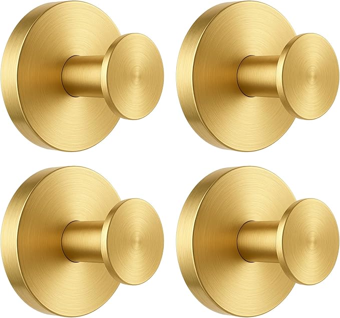 BKV Suction Cup Hooks for Glass Window,Removable Shower Hooks for Inside Shower,Metal Towel Hooks for Bathrooms,4 Pack(Gold)