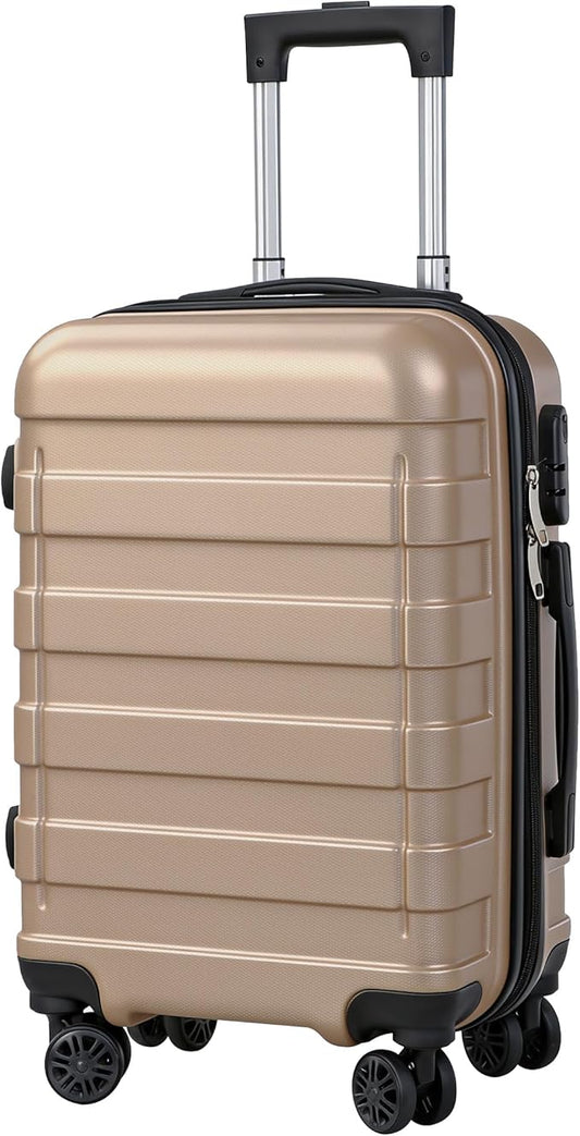 SUPER DEAL 21 Inch Expandable Suitcase Hardside Carry On Travel Luggage with Spinner Wheels Height Adjustable Handle, Champagne