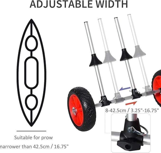 Soozier Kayak Cart, Trolley Trailer Kayak Wheels with Strong Aluminum Frame, Adjustable Width Crossbar, & Large Tires