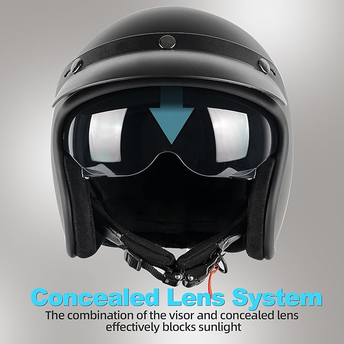 Yesmotor 3/4 Open Face Retro Motorcycle Helmet Vintage Helmet for Motorbike Casco, Moped, Cruiser, Bobber, and Chopper - DOT Approved（Matte Black,XL）