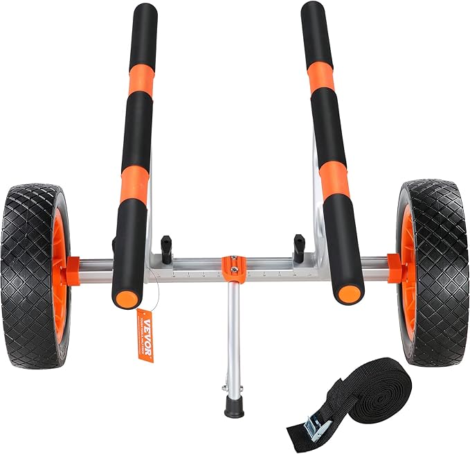 VEVOR Kayak Cart, Heavy Duty 450 LBS Load Capacity Kayak Trailer, Detachable Canoe Trolley Cart with Adjustable Width & Nonslip Support Foot, 12'' Solid Tires for Kayaks Canoes Float Mats Paddleboards