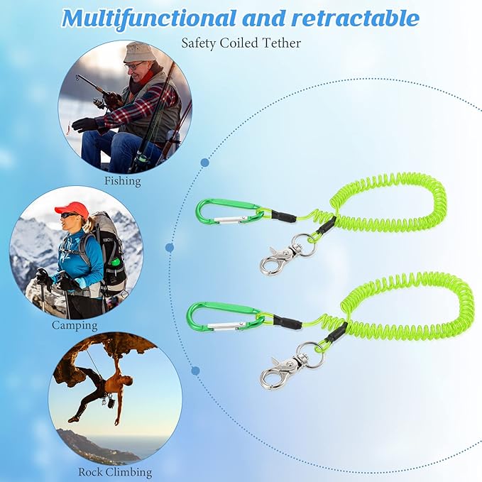 Woanger 6 Pack Fishing Lanyard Steel Wire Coiled Lanyard Tool Lanyards for Hand Tools Kayak Retractable Tool Leash Fishing Rod Safety Lanyards Gear with Alloy Clips for Pliers Boating
