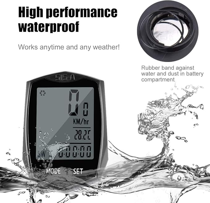 SEISSO Bike Computer Speedometer, Wireless Waterproof Cycling Odometer, Smart Sensor, Auto Wake-up, Multi-Function Bicycle Speed Tracker with LCD Backlight Display