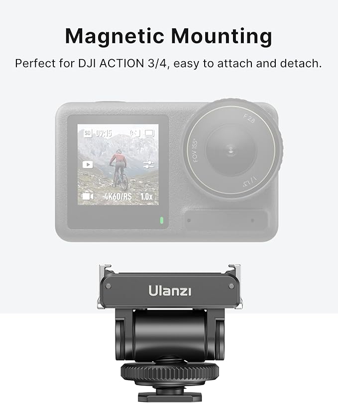ULANZI CA22 Magnetic Cold Shoe Adapter Mount with 180° Tilt, Quick Release Action Camera Hot Shoe, Compatible with DJI Osmo 360 Pocket 3/4, Action 6 5 4 3 2 Pro, Insta360 X5 GO Ace Pro