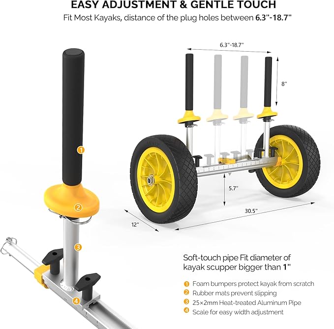 Bonnlo Kayak Cart Dolly Kayak Wheels Detachable Canoe Cart with Solid Tires and Kickstand Kayak Trolley