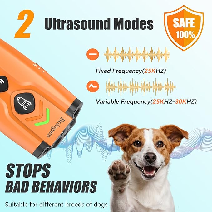 Dog Bark Deterrent Device,Ultrasonic Anti Barking Device,23ft|7modes|Flashlight|Beep,Safe Humane Portable Rechargeable Training Tool For Correcting Behaviors Own Dog/Managing Neighbor'S Barking Dogs