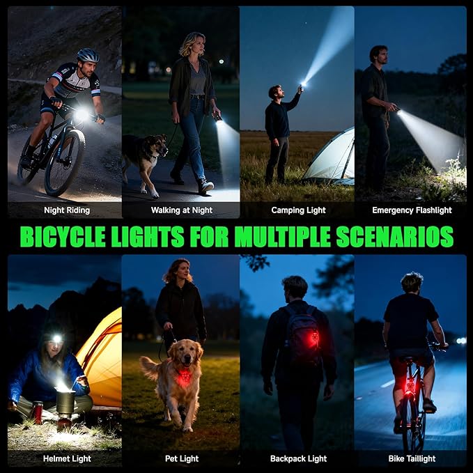 3000 Lumens Super Bright Bike Lights for Night Riding, 5000mAh USB C Rechargeable LED Bicycle Light Front and Rear, Headlight and Back Tail Light Set for Road Mountain