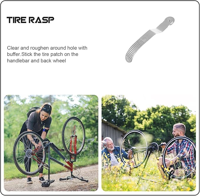 Bicycle Tire Repair Kit - 2-in-1 Metal Rasp & Roller for Puncture Patches Universal Grinder and Applicator for Bike,Motorcycle,Car Tubes & Tubeless