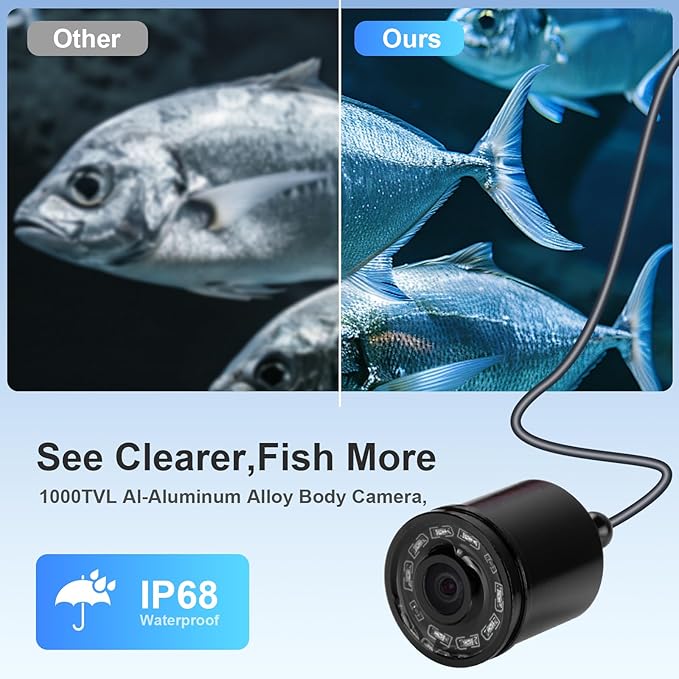 魚群探知機カメラ リアルタイム水中釣りカメラ 65ft/98ft ロッド用、4.3インチHD LCDモニター&IR LEDナイトビジョン広角レンズラインカメラ カヤック湖ボート氷釣り用ポータブル魚群探知機
