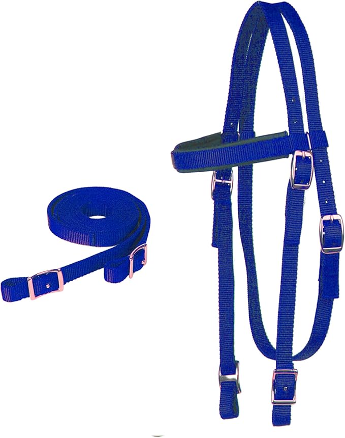 Majestic Ally Nylon Padded Equestrian Browband Headstall, Reins & BreastCollar Set for Horse- Full