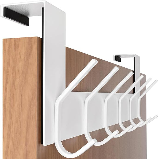 SKOLOO Over The Door Hook - for Doors up to 1-3/4'' Thickness, White, No Assembly Required, Stainless Steel, Door Coat Rack for Entryway & Bathroom Hanging Coats, Backpack, Robes, Towels