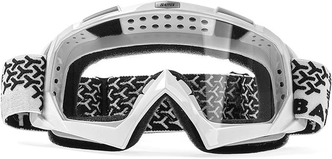 Dirt Bike ATV Goggles Motorcycle Glasses Riding Motocross 4-Wheeler MX DH Accessories for Men Women Youth UV Protection Safety Dust-Proof Anti-Slip Strap(Clear-White)