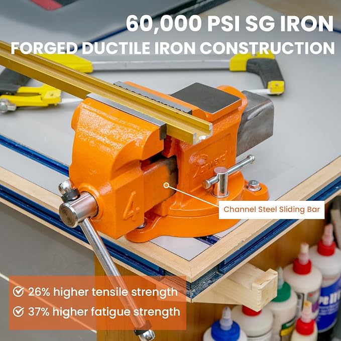 Forward 30404 4 Inch Bench Vise Heavy Duty with Anvil and 360° Swivel Base