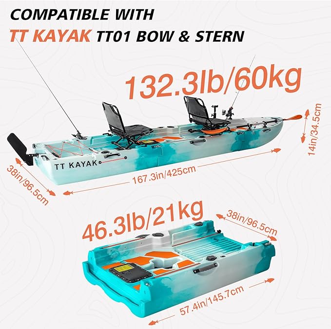 Modular Fishing Kayak with Cart & Paddle, 573 lbs Capacity, 110" Sit-on-Top Kayak, 360° Swivel Seat, 2-Piece Portable Design Fits SUV/Pickup/Van, for Ocean, Lake & River