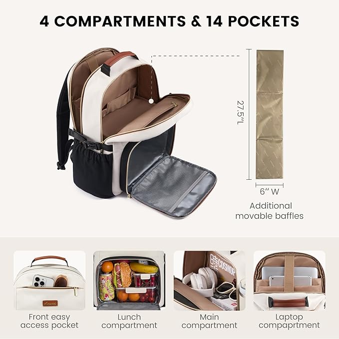 LOVEVOOK Lunch Backpack with Lunch Compartment,17 Inch Laptop Work Travel Insulated Cooler Backpack, Waterproof College Teacher Lunch Bag Box with Tumbler Holder,Gifts for Men Women,Grey-Black-Brown