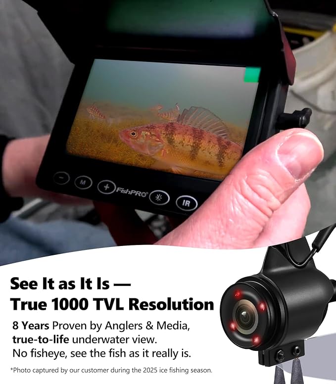 [FishPRO® 2026 アップグレード] 水中釣りカメラ 4.3インチ [2017年以来の実績] アイスフィッシングカメラ 1000 TVL 65フィート磁気スプール、IR、USB-C、5000mAh、氷上湖ボートカヤック釣り用ポータブル魚群探知機