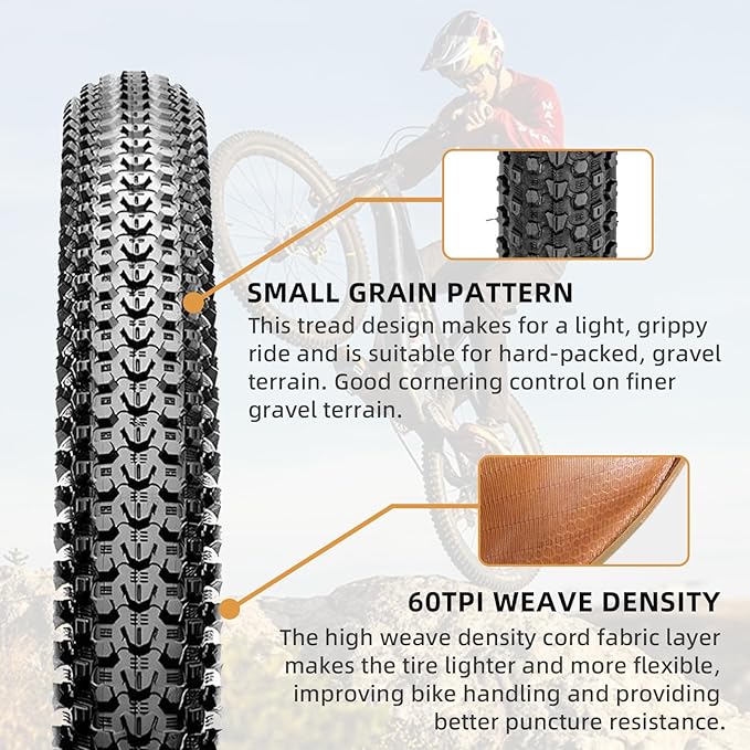 2-Pack Hybrid Bike Tire Kit: 26/27.5/29-inch Lightweight Bicycle Replacement Tires with Inner Tubes and Tire Levers Compatible with MTB,Urban Bike,26 x 1.95/27.5 x 2.1/29 x 2.25