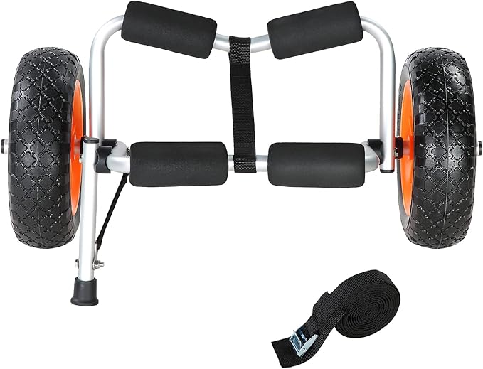 VEVOR Kayak Cart, 250lbs Load Capacity, Foldable Kayak Dolly Aluminum Kayak Wheels with 10'' Solid Tires for Kayaks Carrier Canoes Paddleboard Kayak Trolley Float Mats Jon Boats