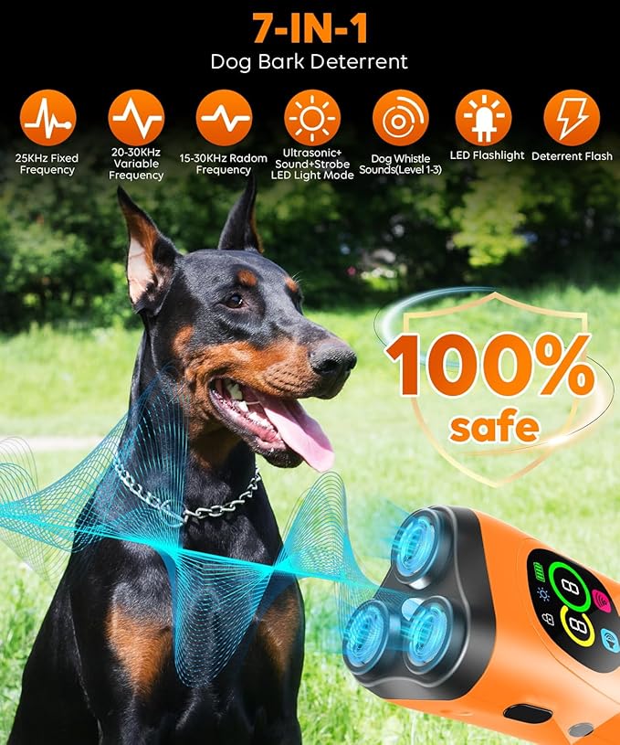 Dog Bark Deterrent Device,3X Ultrasonic Anti Barking with Color LCD Screen,7 Training Modes 35 FT Range Correct Bad Behavior Indoors Outdoors,Safe & Humane Rechargeable Bark Control for Dogs