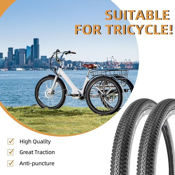 2-Pack Hybrid Bike Tire Kit: 26/27.5/29-inch Lightweight Bicycle Replacement Tires with Inner Tubes and Tire Levers Compatible with MTB,Urban Bike,26 x 1.95/27.5 x 2.1/29 x 2.25