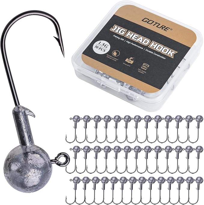 Goture Round Lead Jig Head Hooks for Freshwater & Saltwater Fishing, Swimbait Jig Heads with Fishing Box, Ideal for Trout & Bass