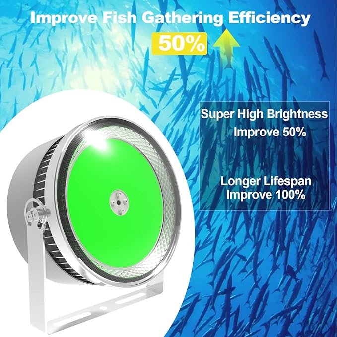 1000W LED Dock Fishing Lights, 170000lm High Brightness Fish Collector Light, IP67 Waterproof Fish Attracting Lights,10KV Lightning-Proof Green Color Fishing Light for Ship/Night/Net Fishing