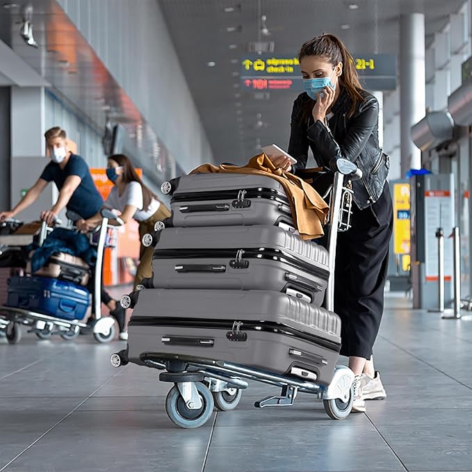 Karl home Luggage Sets 3 Piece, Hardside Carry on Suitcase Sets with Spinner Wheels & TSA lock, Portable Lightweight ABS Luggages for Travel, Business - Silver, 20/24/28in