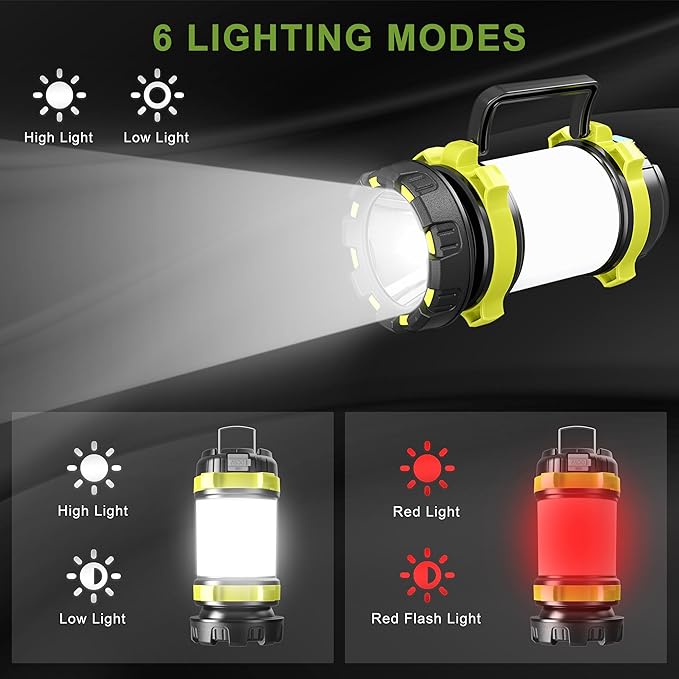 Camping Lantern Rechargeable, Alpswolf Camping Flashlight 4000 Capacity, 6 Modes, IPX4 Waterproof, Led Lantern for Camping, Hiking, Outdoor Recreations Green 4 Packs