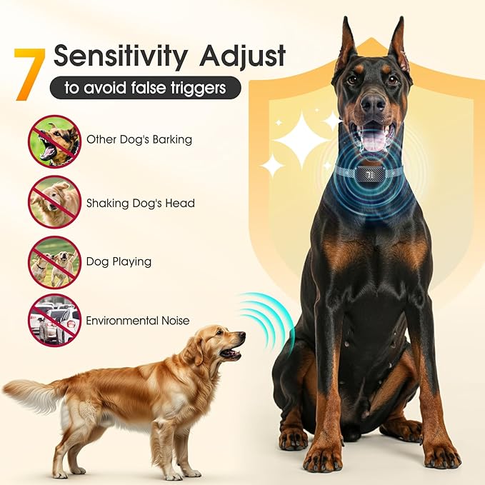 Dog Bark Collar for Large Medium Small Dogs, Effective No-Bark Collar, Smart Barking Collar, Rechargeable Bark Collar with 7 Sensitivity, 3 Modes, Waterproof, Light Black