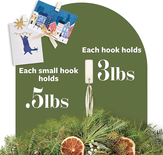 Command Mixed Hook Pack, Cream Speckle, 2 Medium Hooks, 8 Spring Clips, Great for Hanging Christmas Decorations