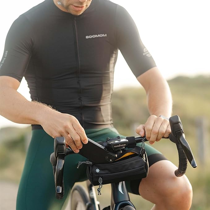 Lumiere & Co. Bike Handlebar Bag - Durable, Multiple Size and Color Options - Dual Elastic Straps, Clips & Hook-and-Loop for Customizable Fit (Black, Medium)