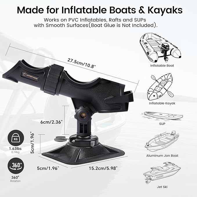 HITORHIKE Fishing Rod Holder Universal Fit Kit Allows for 360-degree Adjustment Kayak Fishing Boat Powerlock Rod Holder