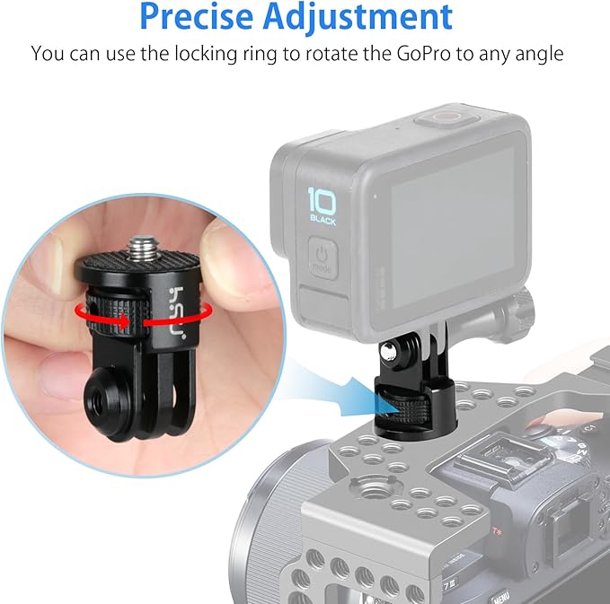 HSU Aluminum Tripod Mount Adapter, 1/4" 20 Mount for GoPro Hero 13/12/11/10/9/8/7 Insta360 X3/X2/X/RS/R and Other Cameras (Black)