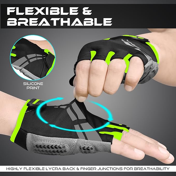 WESTWOOD FOX Cycling Gloves for Men Women,Half Finger Unisex Gel Padded Anti-Slip Mountain Bike Gloves, Breathable Shock Absorption Grip Palm Bicycle Summer Riding MTB Bike Gloves