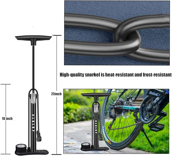 CLOLOP Bike Floor Pump with Gauge, Bike Tire Inflator, Air Pump, Bike Pump with Dual Presta & Schrader Valve Head, Bicycle Air Pump, Ball Pump for Road Bike, Mountain Bikes, Balls