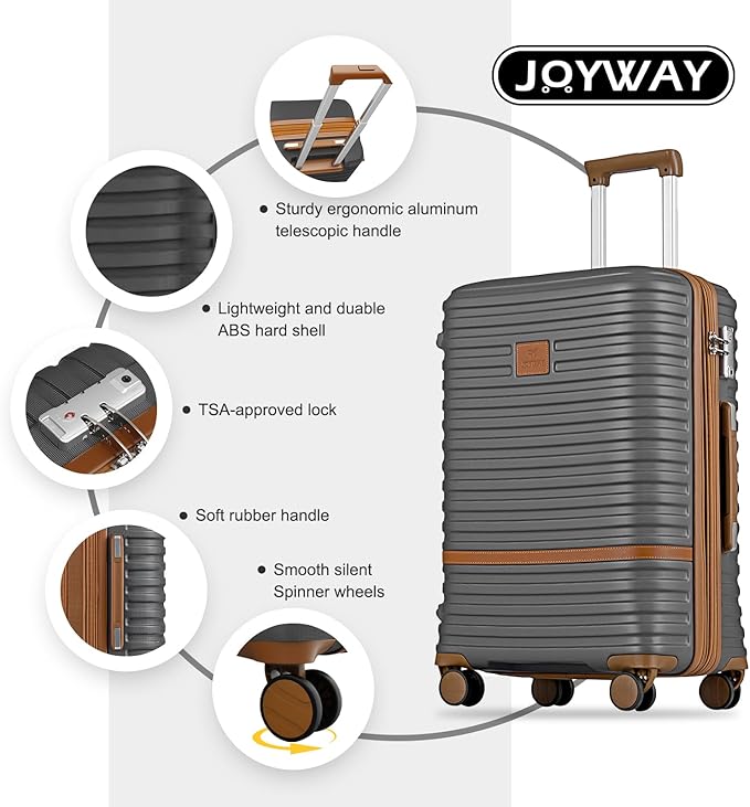 Joyway 機内持ち込みスーツケース 20インチ 拡張可能 スピナーホイール付き、TSAロック付き3ピースハードシェル荷物セット(グレー)